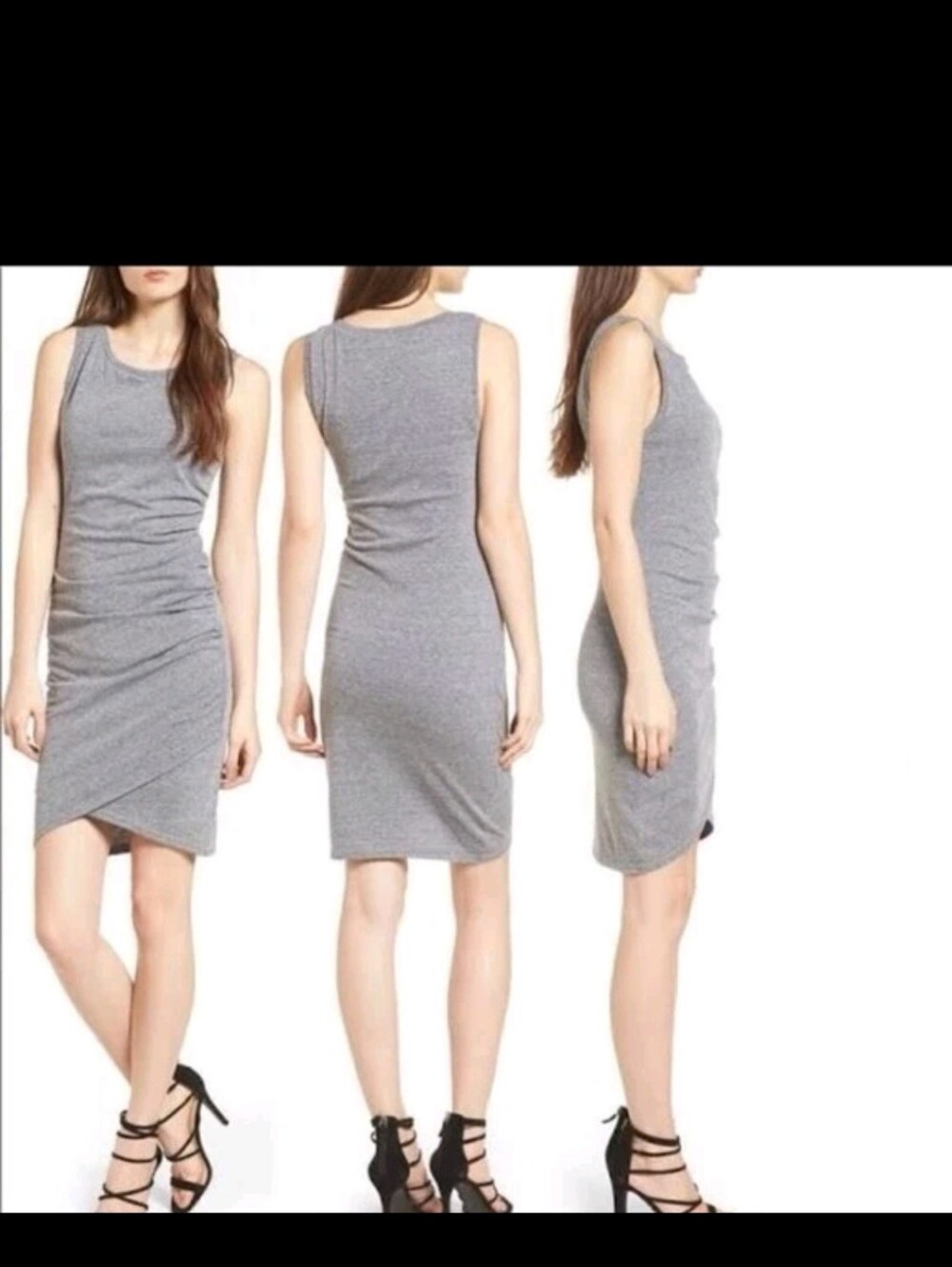Leith Gray Sleeveless Ruched Midi Dress